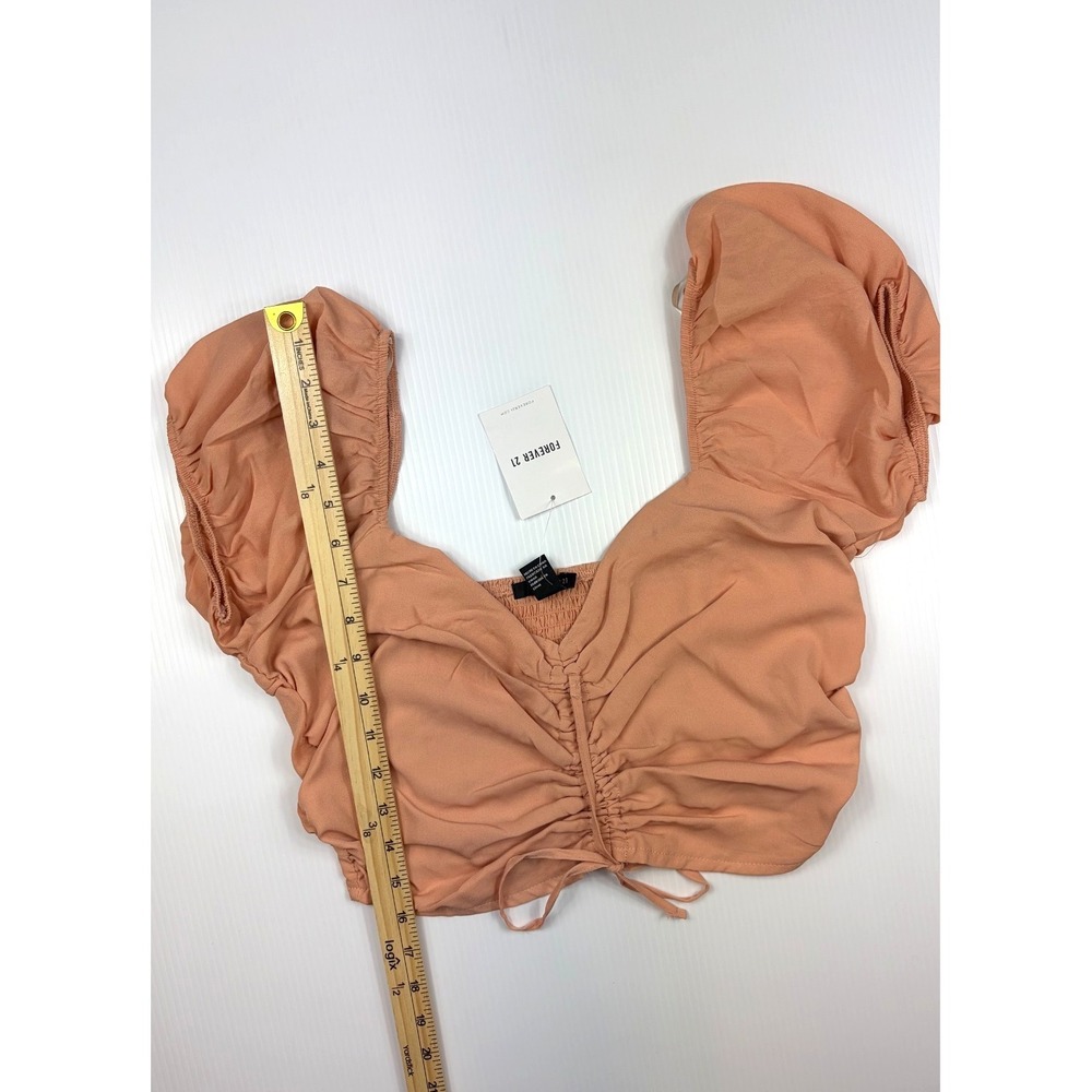 Forever 21 Blouse Small Peach Seashell Center Cinch Peasant Sleeve Cottagecore - Picture 10 of 11